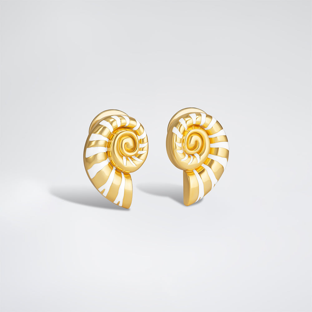 Mini Nautilus White Earrings