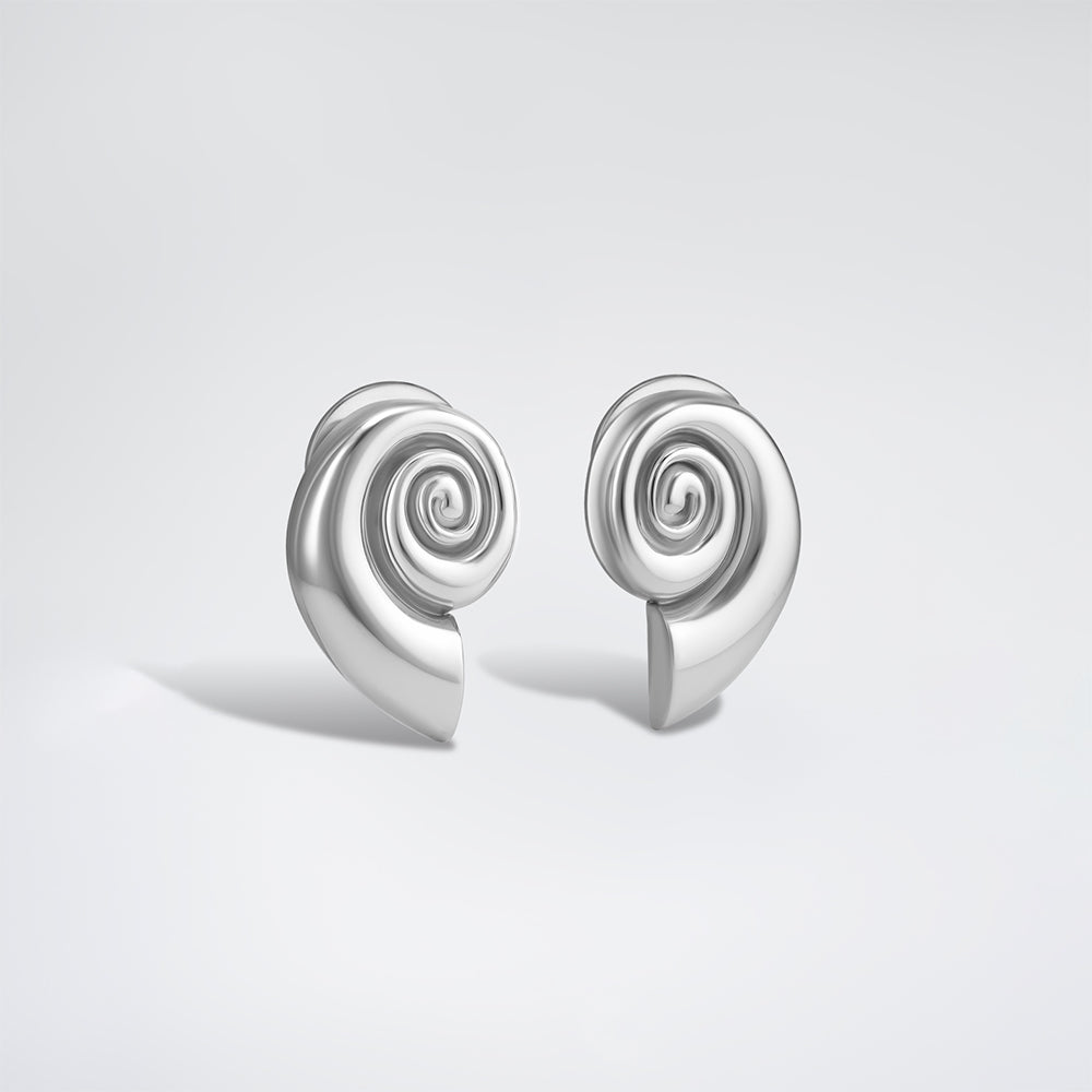 Mini Nautilus Silver Earrings