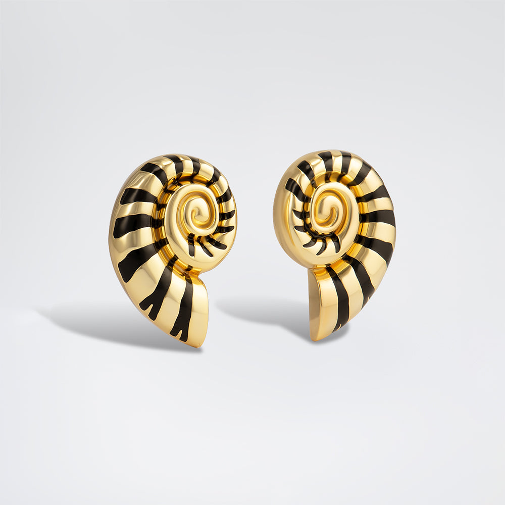 Nautilus Earrings Black Gold