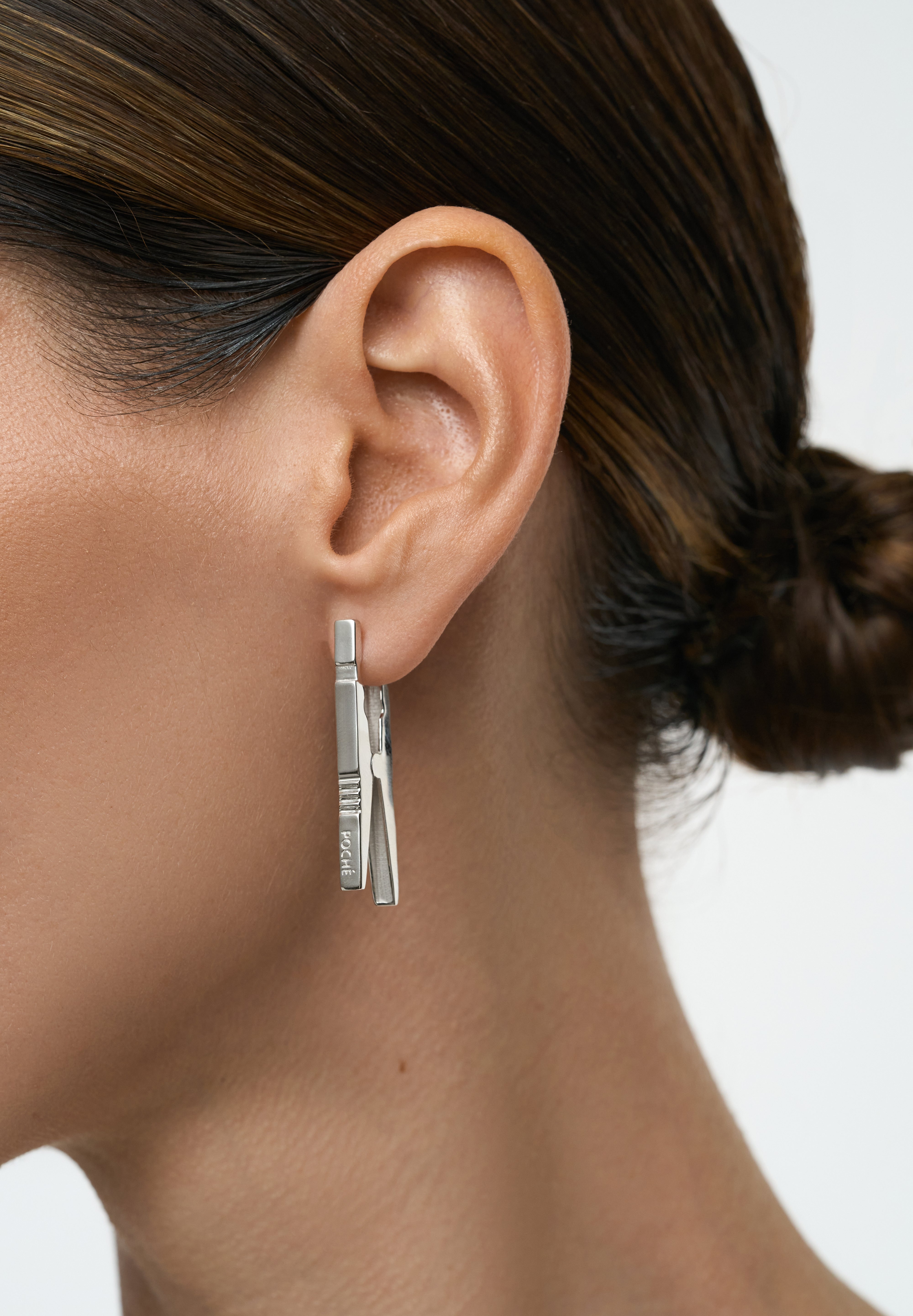 Clothespin Mono Earring Silver